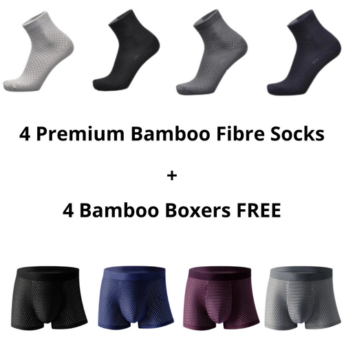 4 Premium Bamboo Fibre Socks + 4 Bamboo Boxers FREE